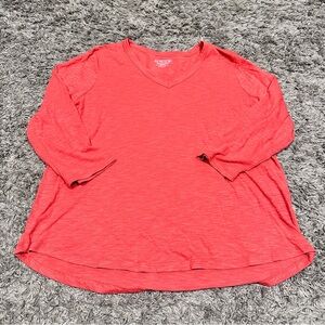 Chico's Coral Orange Oversized Swing 3/4 Sleeve Tee